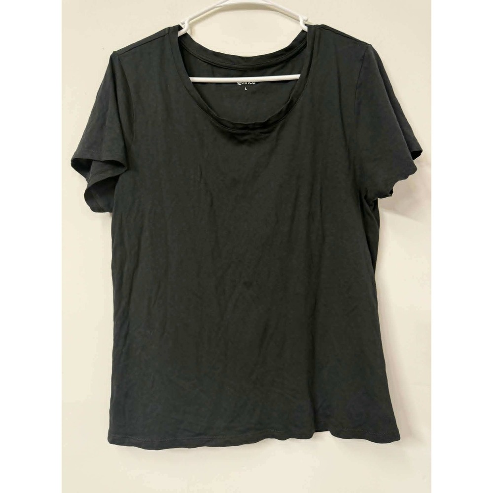 Quince Womens Large Black Cotton Modal Scoop Neck Short Sleeve T-Shirt JDAVN01